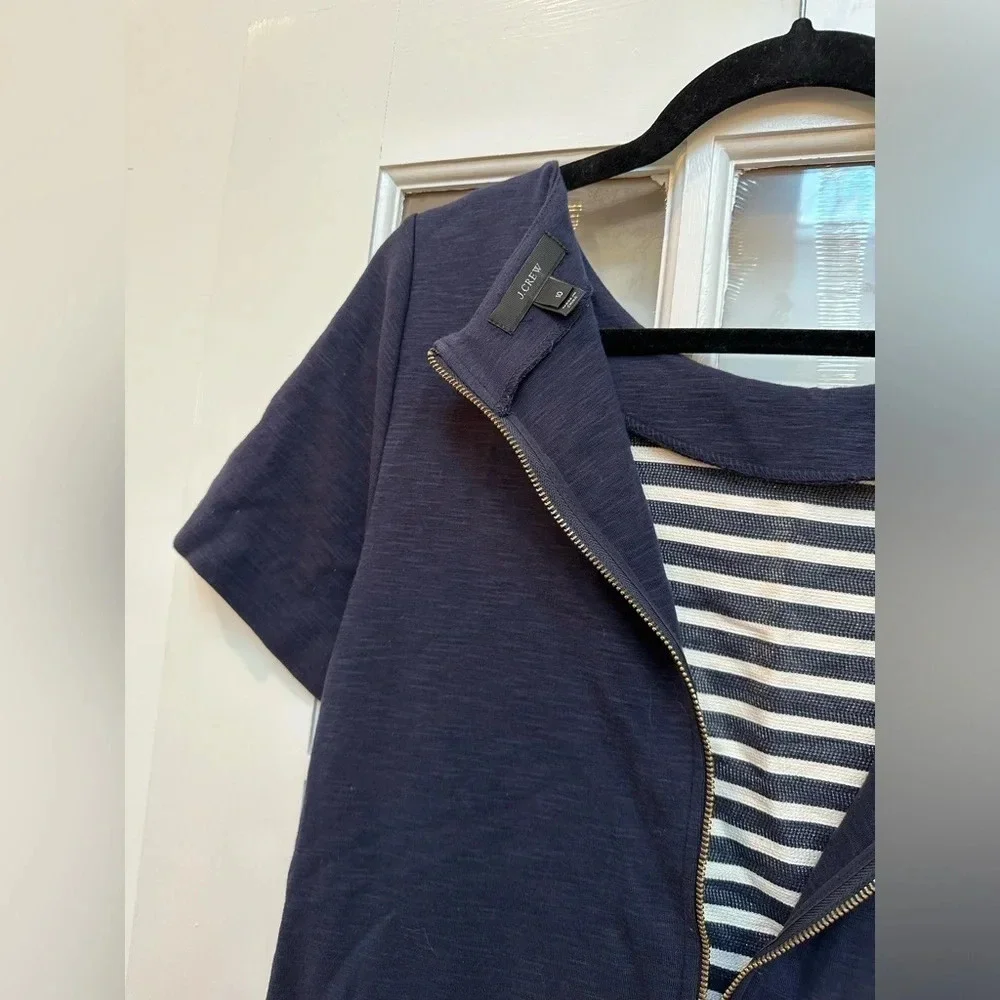 J. Crew | Navy Blue Ivory Texture Striped Cotton Shift Dress Women’s Size 10